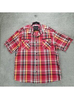 Knockout Jeans Shirt Mens 3XB Red Plaid Short Sleeve Button Up